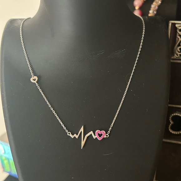Silver and Pink Heartbeat Necklace - Picture 1 of 2